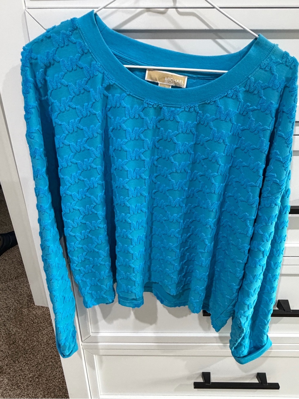 Michael Kors Bright Teal Textured Crew Neck Sweatshirt XL